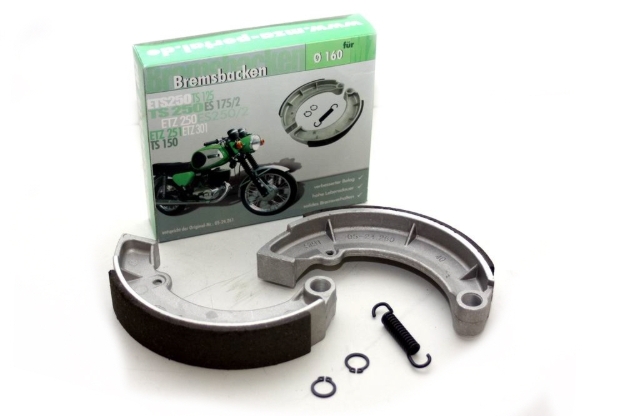 Bild von Bremsbackensatz  TS250 ETZ250 ETZ251 Rotax500 Seitenwagen / TS125 TS150 -vorn für ø 160 mm